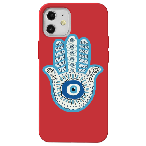 Apple iPhone 12 Evil eye bead in hand Red Colored Silicone TPU Θήκη