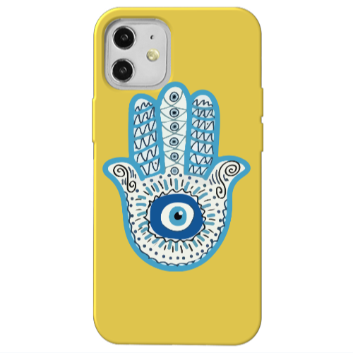 Apple iPhone 12 Evil eye bead in hand Yellow Colored Silicone TPU Θήκη