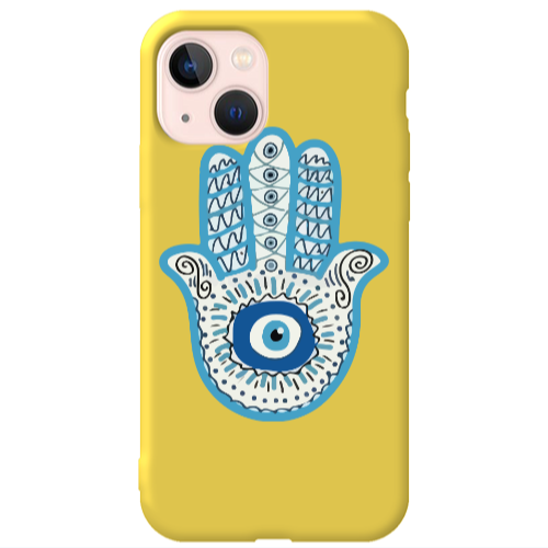 Apple iPhone 13 Evil eye bead in hand Yellow Colored Silicone TPU Θήκη