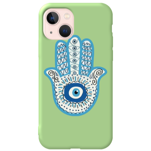 Apple iPhone 13 Evil eye bead in hand Light Green Colored Silicone TPU Θήκη