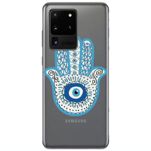 Samsung S20 Ultra Evil eye bead in hand Transparent Silicone TPU Θήκη