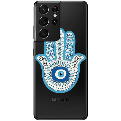 Samsung S21 Ultra Evil eye bead in hand Transparent Silicone TPU Θήκη