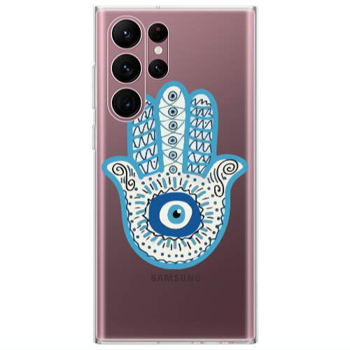 Samsung S22 Ultra Evil eye bead in hand Transparent Silicone TPU Θήκη