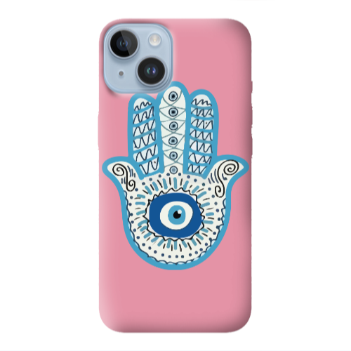 Apple iPhone 14  Evil eye bead in hand Pink Colored Silicone TPU Θήκη