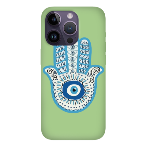 Apple iPhone 14 Pro Max Evil eye bead in hand Light Green Colored Silicone TPU Θήκη