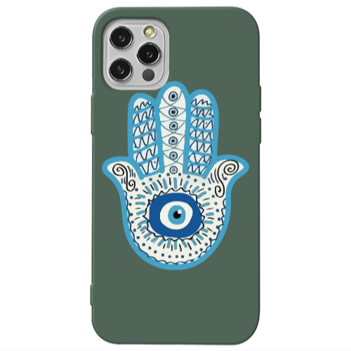 Apple iPhone 13 Pro Evil eye bead in hand Dark Green Colored Silicone TPU Θήκη