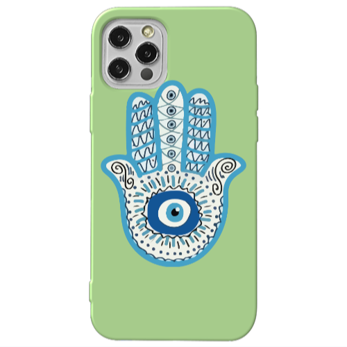 Apple iPhone 12 Pro Max Evil eye bead in hand Light Green Colored Silicone TPU Θήκη