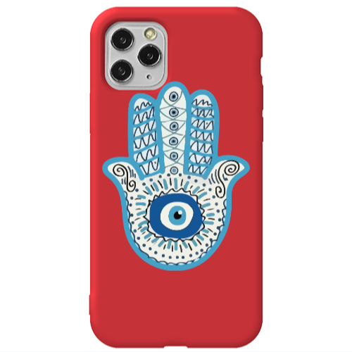 Apple iPhone 11 Pro Max Evil eye bead in hand Red Colored Silicone TPU Θήκη