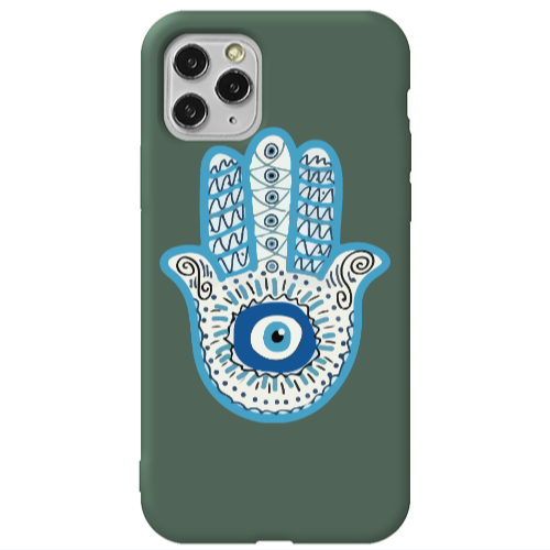 Apple iPhone 11 Pro Max Evil eye bead in hand Dark Green Colored Silicone TPU Θήκη
