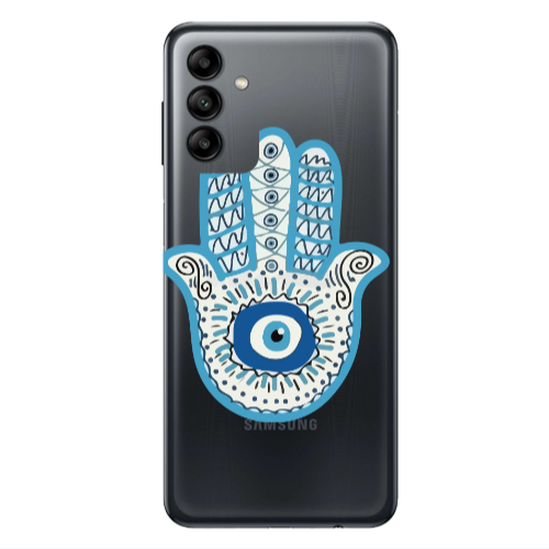 Samsung A04S Evil eye bead in hand Transparent Silicone TPU Θήκη