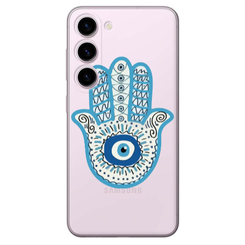 Samsung S23 Plus Evil eye bead in hand Transparent Silicone TPU Θήκη