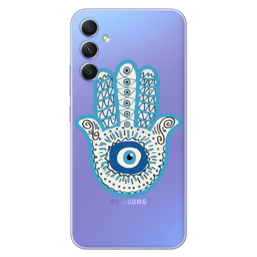 Samsung A34 Evil eye bead in hand Transparent Silicone TPU Θήκη