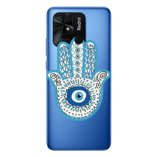 Xiaomi Poco C40 Evil eye bead in hand Transparent Silicone TPU Θήκη