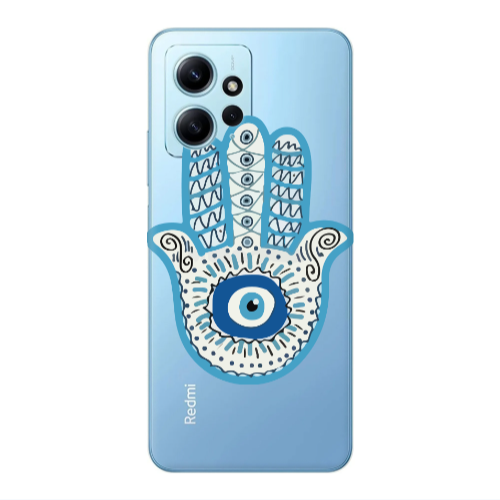 Xiaomi Redmi Note 12 4G Evil eye bead in hand Transparent Silicone TPU Θήκη