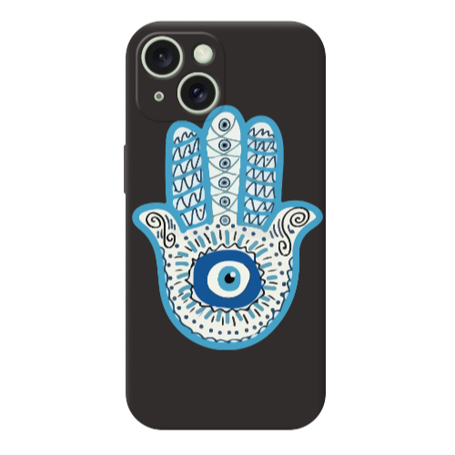 Apple iPhone 15 Evil eye bead in hand Black Colored Silicone TPU Θήκη