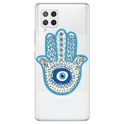 Samsung A42 5G Evil eye bead in hand Transparent Silicone TPU Θήκη