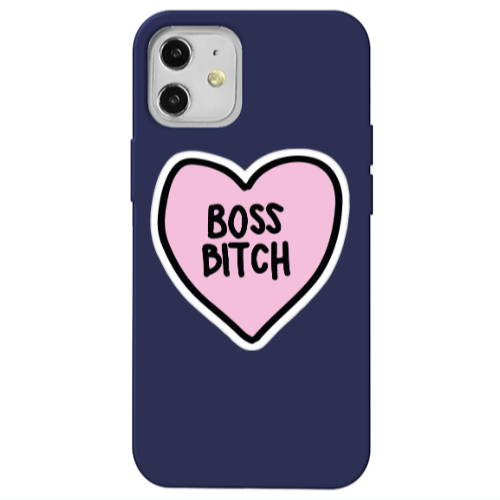 Apple iPhone 12 Boss Bitch Dark blue Colored Silicone TPU Θήκη