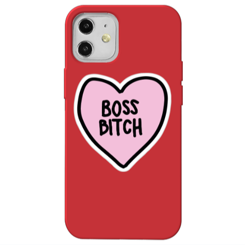 Apple iPhone 12 Boss Bitch Red Colored Silicone TPU Θήκη