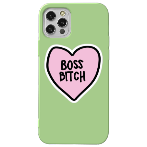 Apple iPhone 12 Pro Max Boss Bitch Light Green Colored Silicone TPU Θήκη
