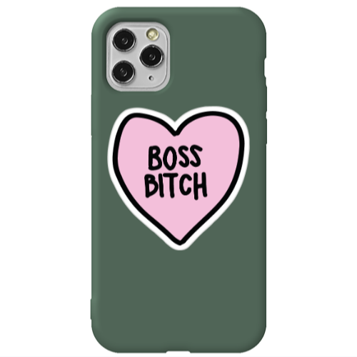 Apple iPhone 11 Pro Max Boss Bitch Dark Green Colored Silicone TPU Θήκη