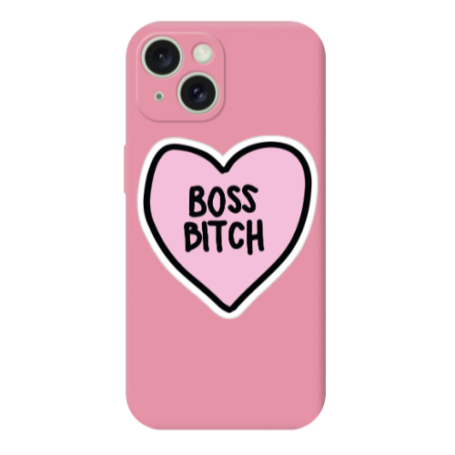 Apple iPhone 15 Plus Boss Bitch Pink Colored Silicone TPU Θήκη