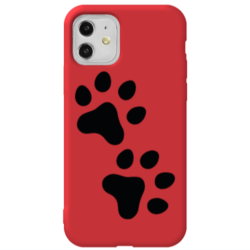 Apple iPhone 11  Paws Red Colored Silicone TPU Θήκη