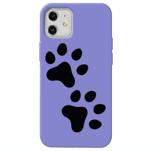 Apple iPhone 12 Paws Purple Colored Silicone TPU Θήκη