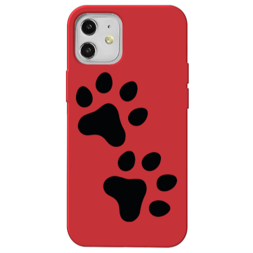 Apple iPhone 12 Paws Red Colored Silicone TPU Θήκη