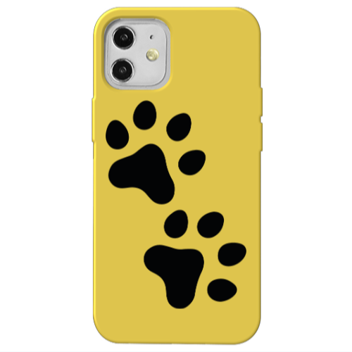 Apple iPhone 12 Paws Yellow Colored Silicone TPU Θήκη