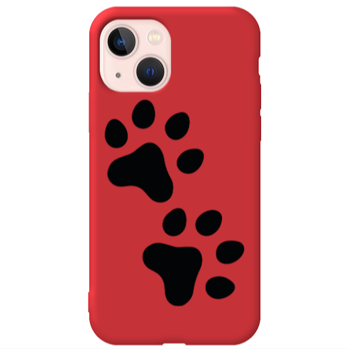 Apple iPhone 13 Paws Red Colored Silicone TPU Θήκη