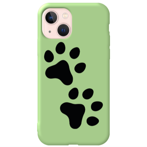Apple iPhone 13 Paws Light Green Colored Silicone TPU Θήκη