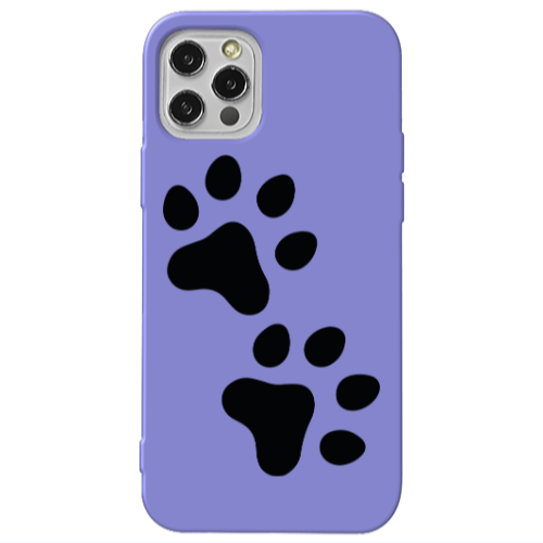 Apple iPhone 12 Pro Paws Purple Colored Silicone TPU Θήκη