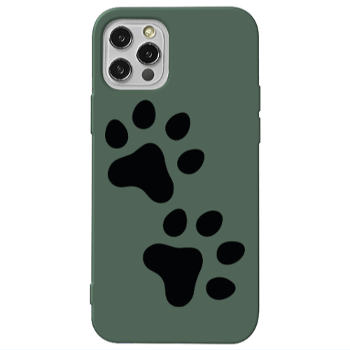 Apple iPhone 12 Pro Paws Dark Green Colored Silicone TPU Θήκη