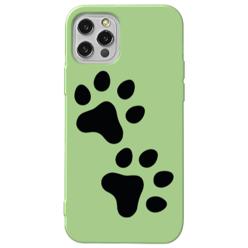 Apple iPhone 12 Pro Paws Light Green Colored Silicone TPU Θήκη