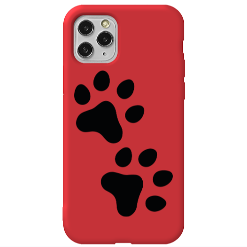 Apple iPhone 11 Pro Max Paws Red Colored Silicone TPU Θήκη