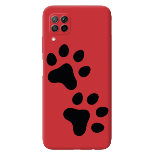 Huawei P40 Lite Paws Red Colored Silicone TPU Θήκη
