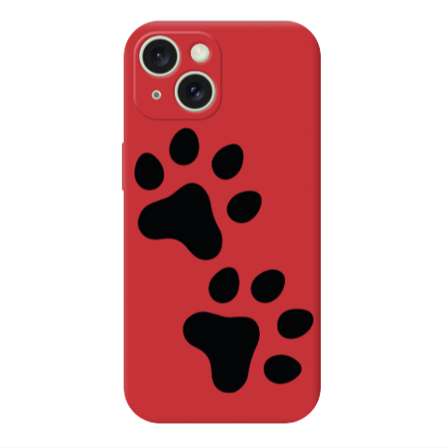 Apple iPhone 15 Paws Red Colored Silicone TPU Θήκη