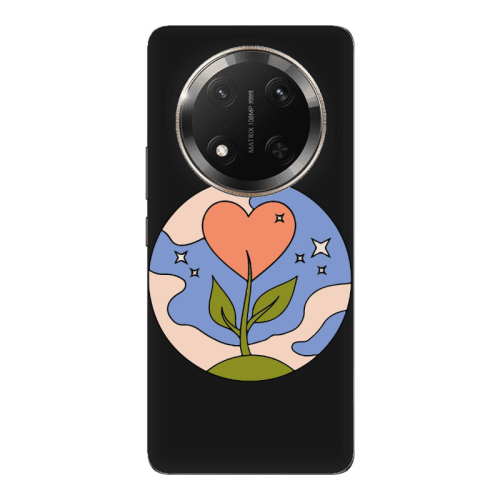 Honor Magic 7 Lite Hearted Flower Black Colored Silicone TPU Θήκη
