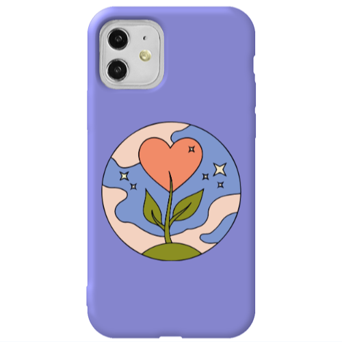 Apple iPhone 11  Hearted Flower Purple Colored Silicone TPU Θήκη