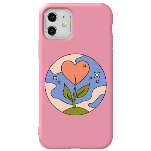 Apple iPhone 11  Hearted Flower Pink Colored Silicone TPU Θήκη