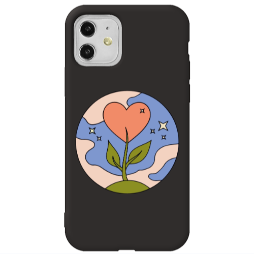 Apple iPhone 11  Hearted Flower Black Colored Silicone TPU Θήκη
