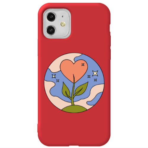 Apple iPhone 11  Hearted Flower Red Colored Silicone TPU Θήκη