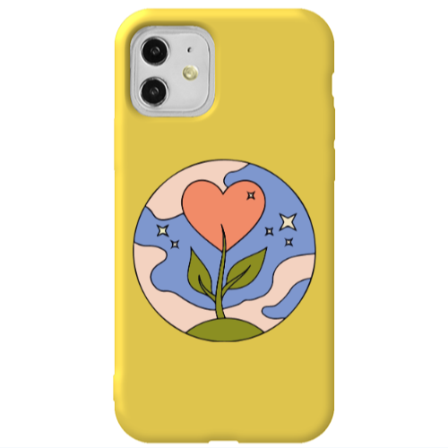 Apple iPhone 11  Hearted Flower Yellow Colored Silicone TPU Θήκη