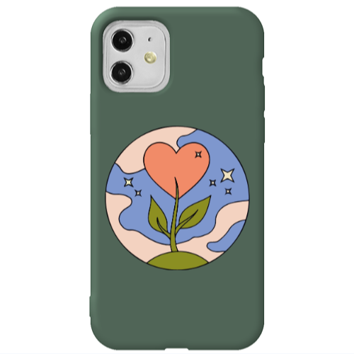 Apple iPhone 11  Hearted Flower Dark Green Colored Silicone TPU Θήκη