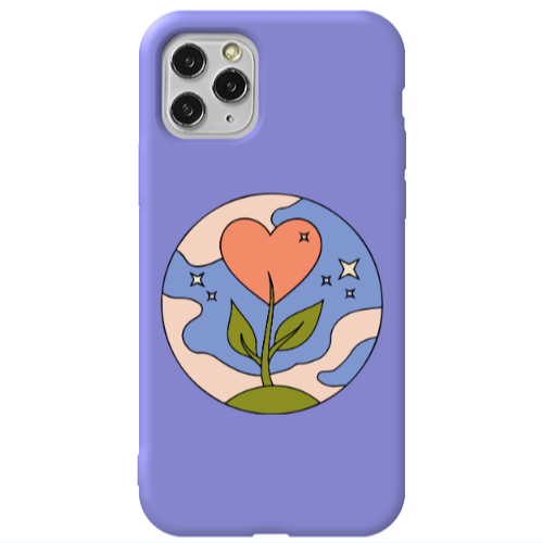Apple iPhone 11 Pro Hearted Flower Purple Colored Silicone TPU Θήκη