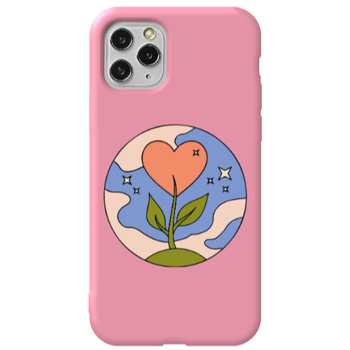 Apple iPhone 11 Pro Hearted Flower Pink Colored Silicone TPU Θήκη