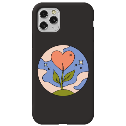 Apple iPhone 11 Pro Hearted Flower Black Colored Silicone TPU Θήκη