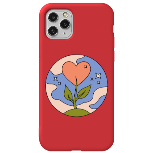 Apple iPhone 11 Pro Hearted Flower Red Colored Silicone TPU Θήκη