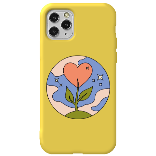 Apple iPhone 11 Pro Hearted Flower Yellow Colored Silicone TPU Θήκη