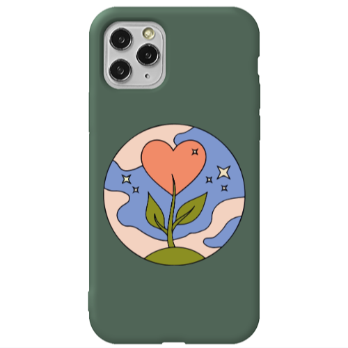 Apple iPhone 11 Pro Hearted Flower Dark Green Colored Silicone TPU Θήκη